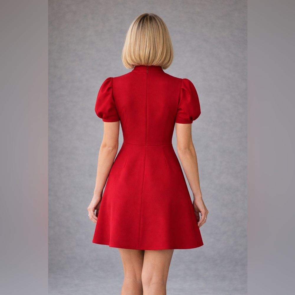 ❤️ Red High-Neck Puff Sleeve Mini Dress ❤️ - Picture 2 of 3